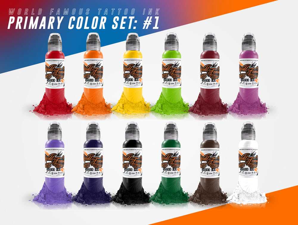 12 Color Primary Set #1 — World Famous Tattoo Ink — 1oz