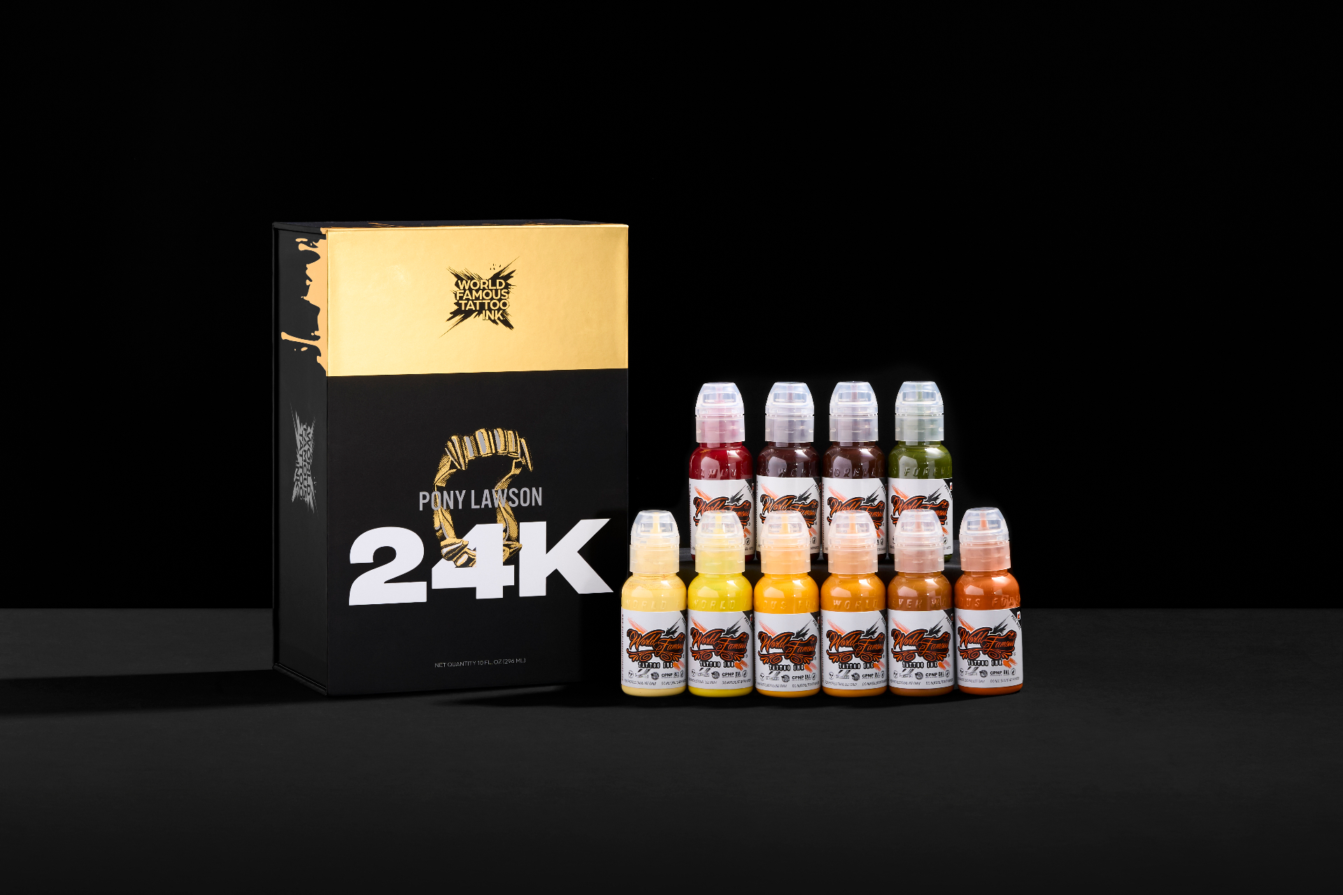World Famous × Pony Lawson — 24K Gold Set with 10 × 1oz bottles and gold-foiled box