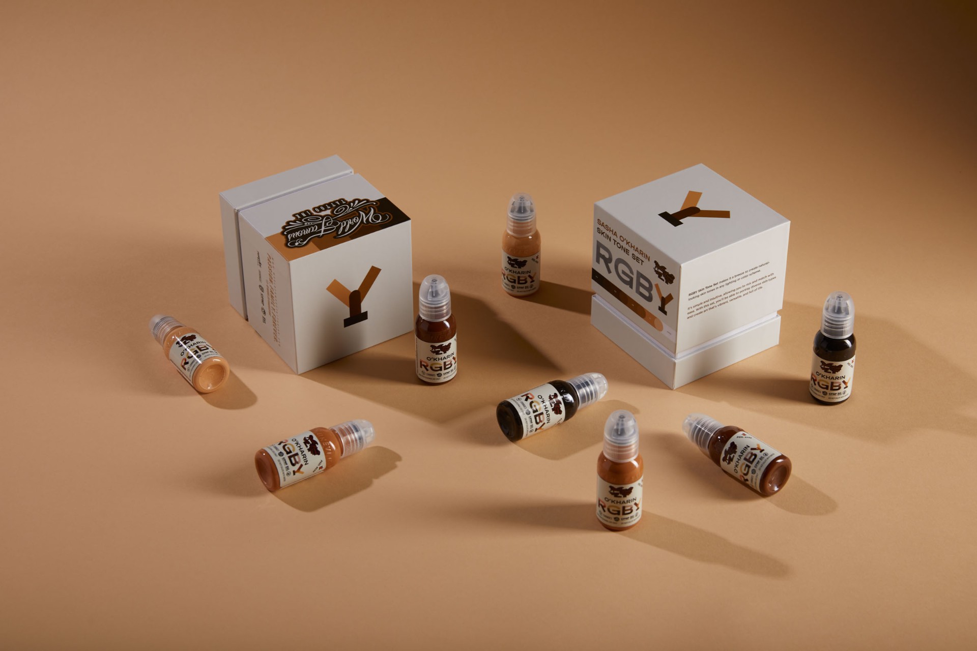 RGBY — Y-tone bottle on beige backdrop