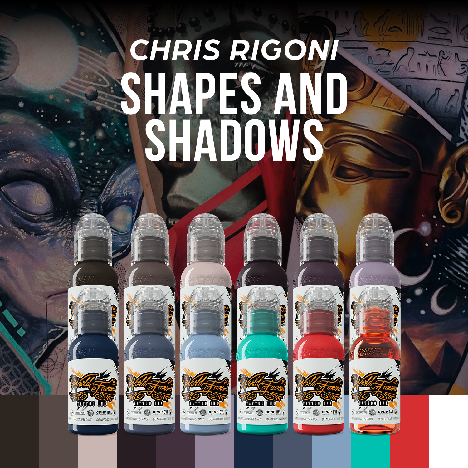 Chris Rigoni Shadows & Shapes 12 Bottle Tattoo Ink Set — World Famous Tattoo Ink — 1oz